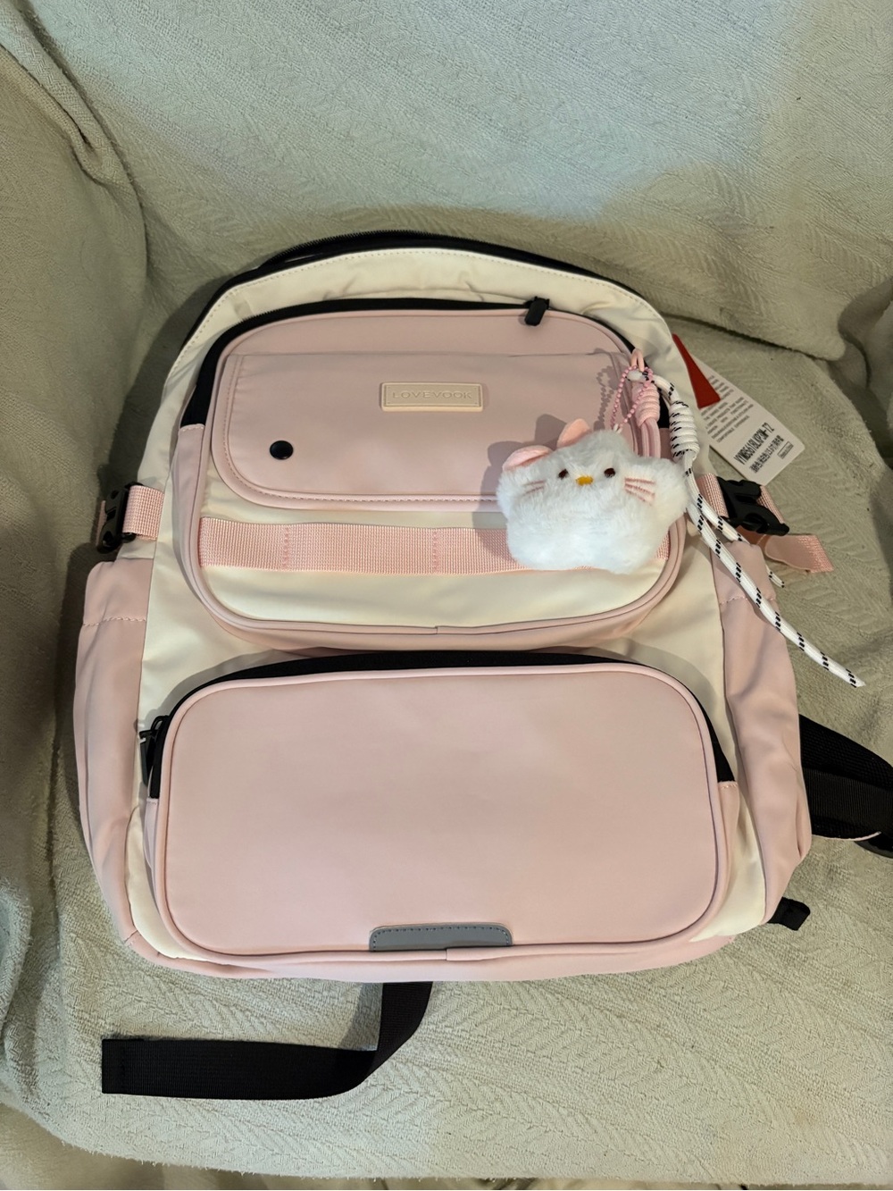 Lovevook laptop pink white Backpack with Plush Charm NWT